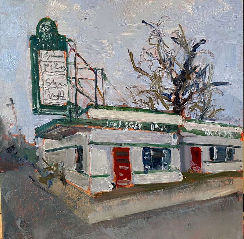Oil painting of the now closed landmark tavern, The Jackson Inn in Wilmington, Delaware. Artist- Sarah Baptist 