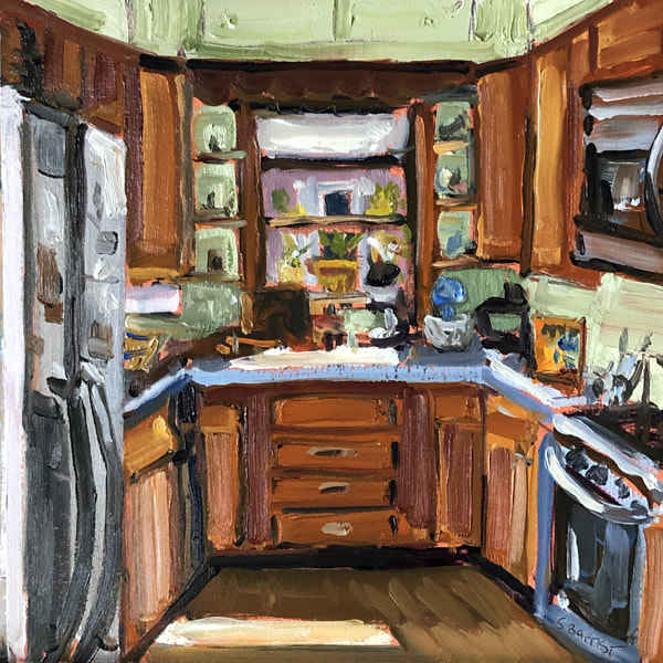 artist Sarah Baptist oil painting of kitchen 