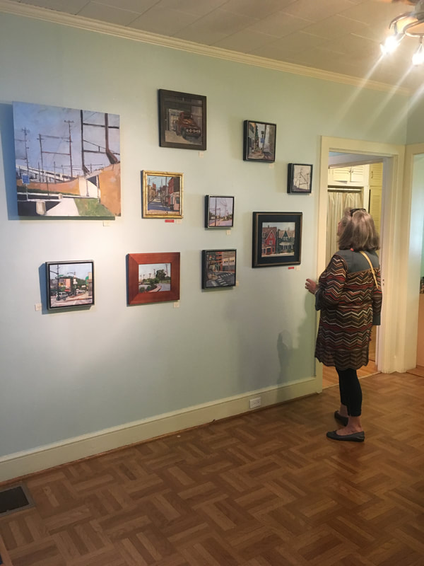  Artist Sarah Baptist's Open Studio 2019 featuring Urban Landscape Oil painting and other artwork such as expressive human figurative drawings. Sarah's studio is in Wilmington, Delaware