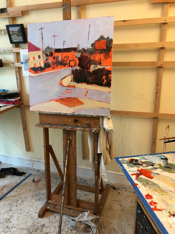 Claymont commission oil painting in progress in art studio- artist Sarah Baptist