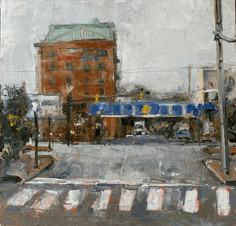 urban landscape painting completed. plein air. Loading Zone