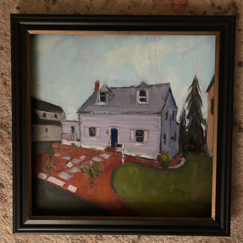House commission Completed and in frame. Oil painting in art studio- artist Sarah Baptist