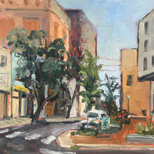 plein air urban landscape oil painting by sarah baptist of city street in Wilmington Delaware