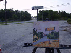 Sarah Baptist on location painting in 2014 in Wilmington, Delaware