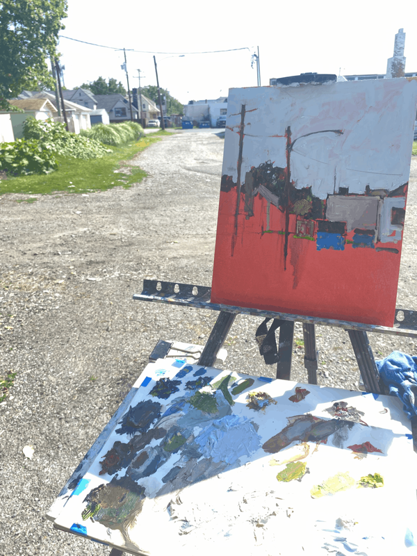 urban landscape painting in progress. plein air. twosome Tuesday
